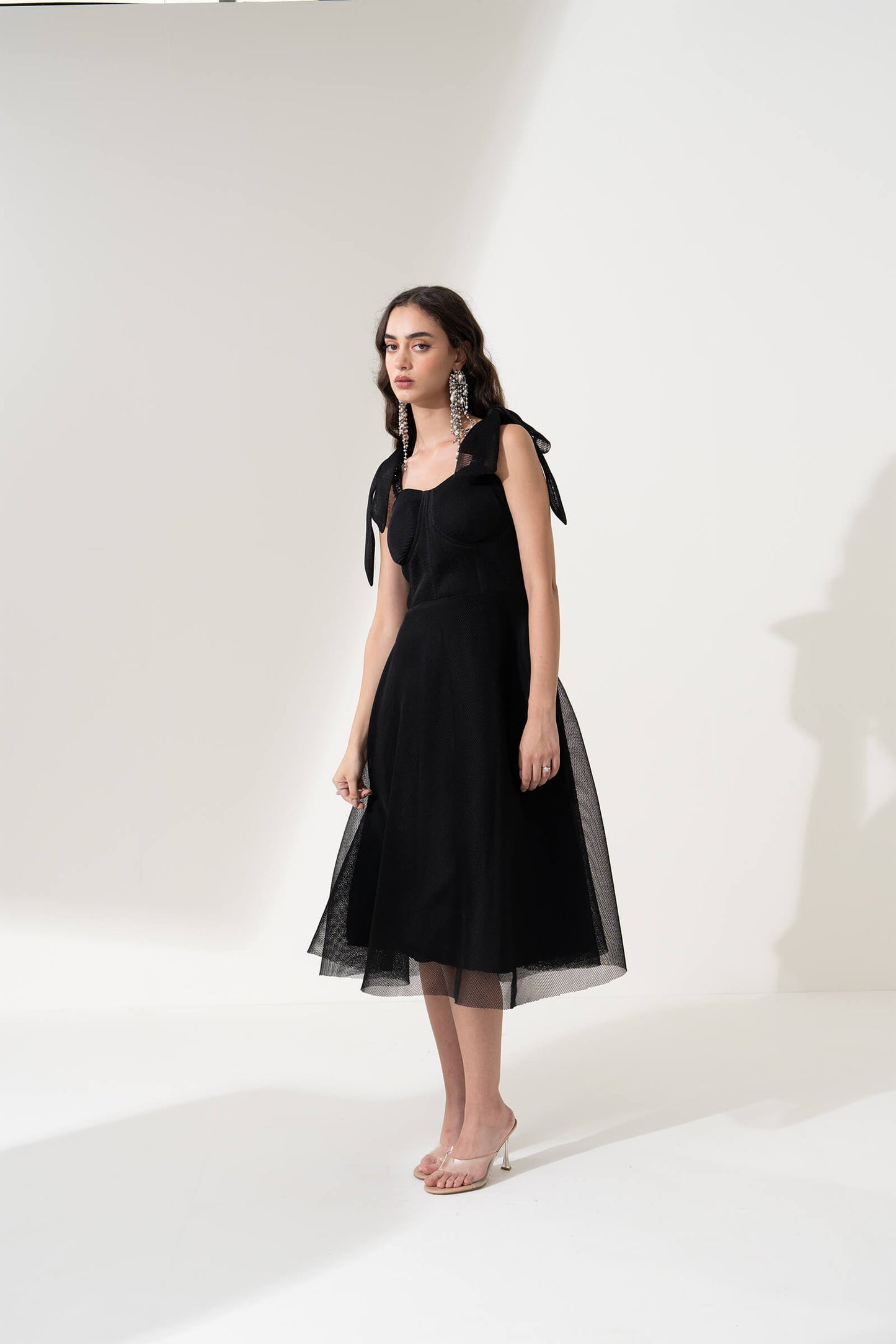 BLACK MESH BOW DRESS