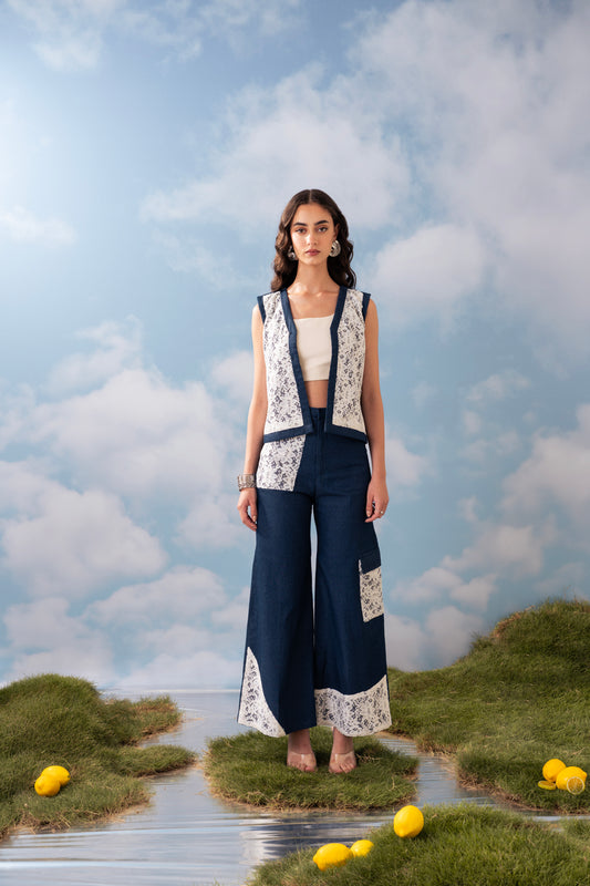 LACE APPLIQUE DENIM SET