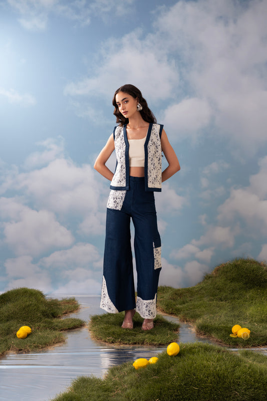 LACE APPLIQUE DENIM SET