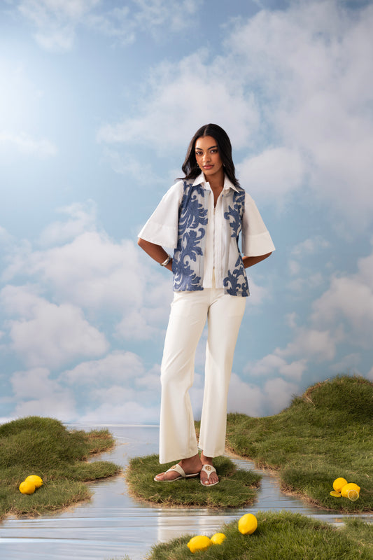 DENIM OVER MESH CAPE