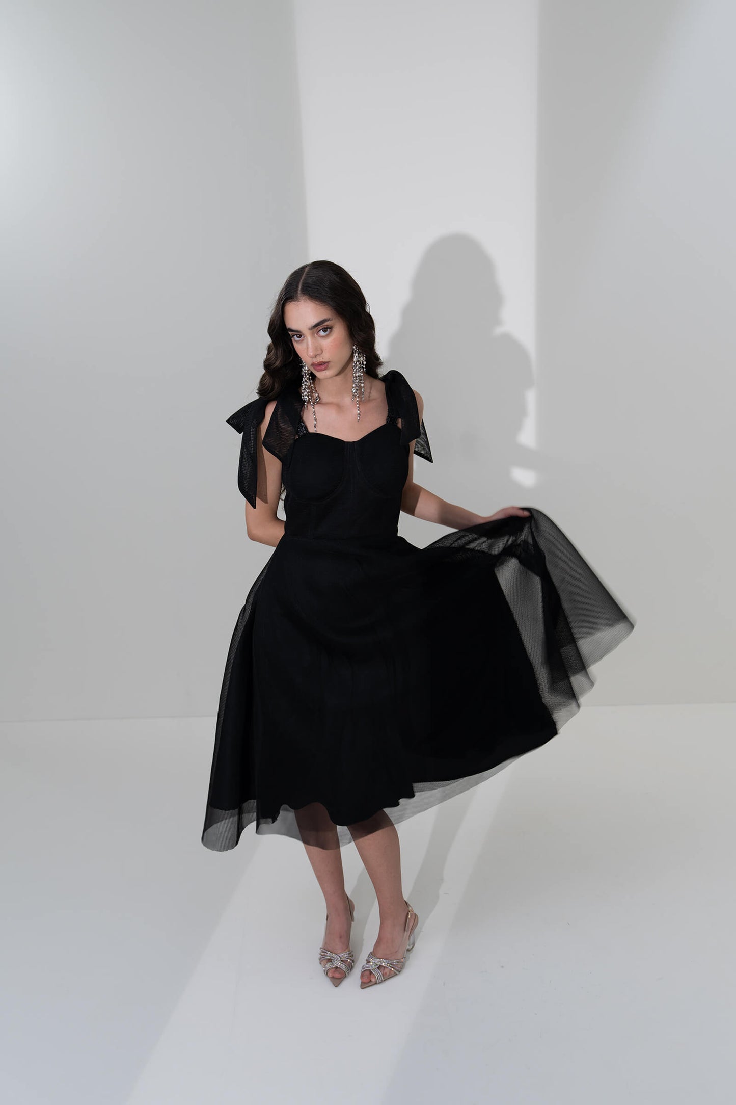 BLACK MESH BOW DRESS